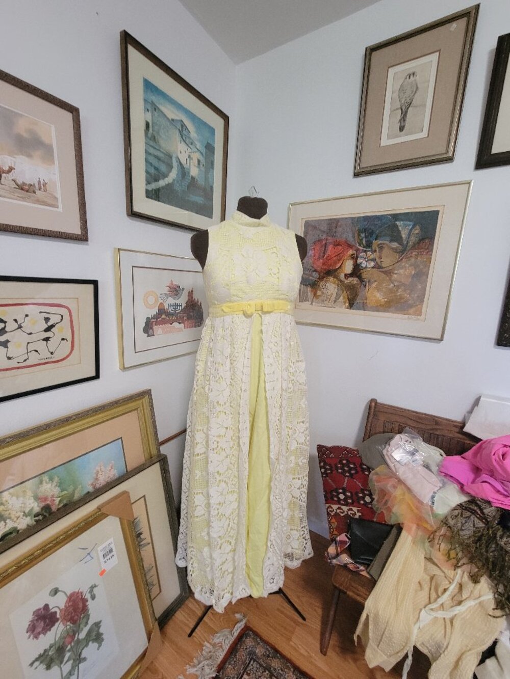 1950's Yellow with Cream Lace Palazzo Pant Dress Jumpsuit